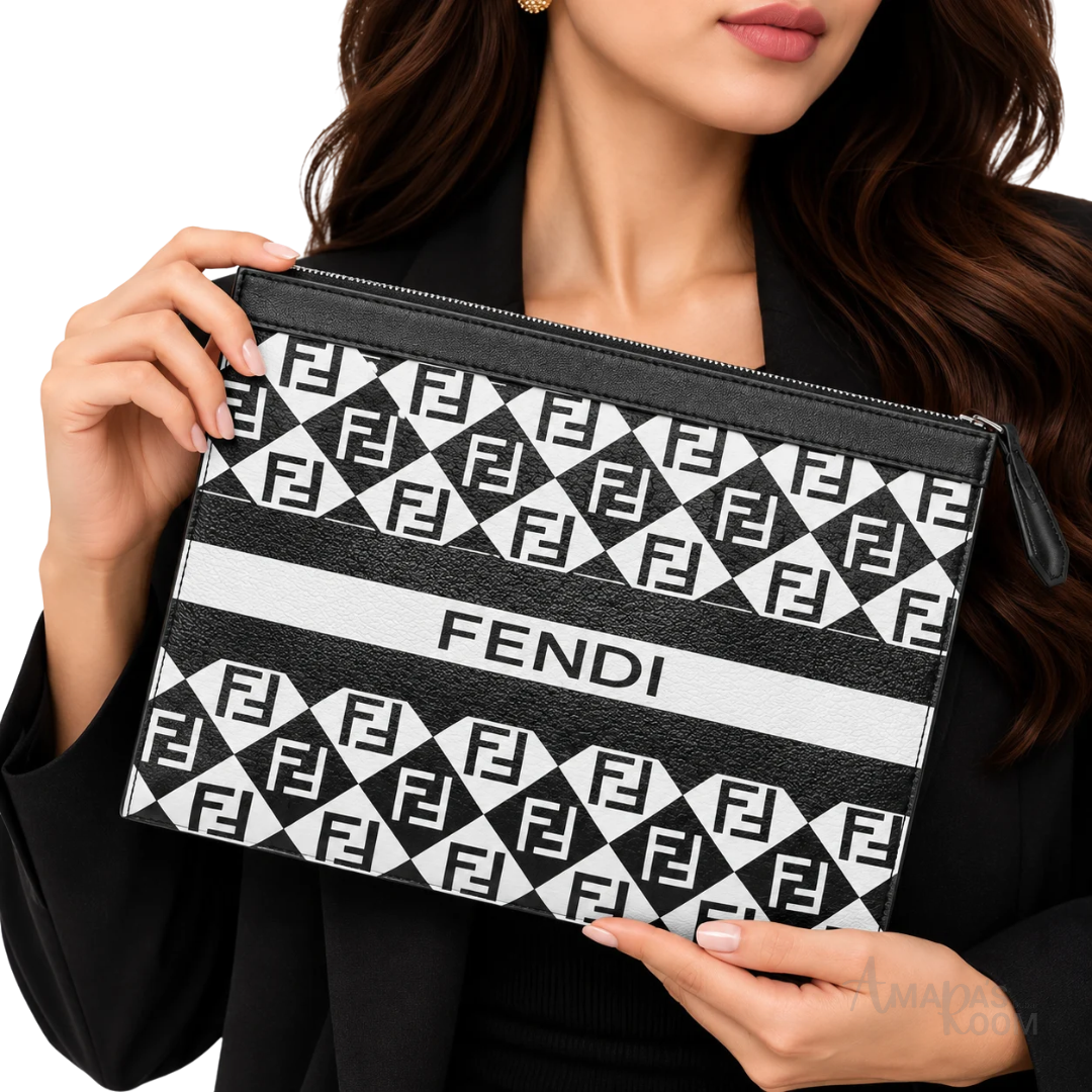 Fendi – Flat Pouch Clutch Bag Black & White