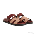 Hermès Chypre Sandals – Beige Perlino / Rouge H - View 1