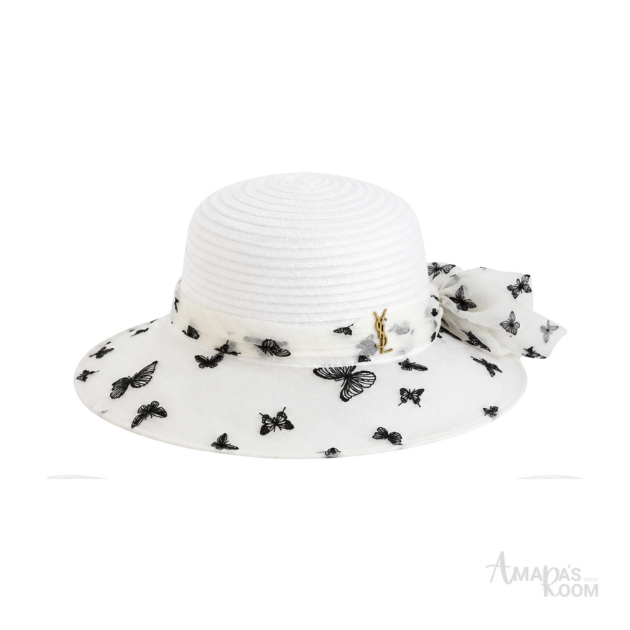 Dior D-Bobby Large Brim Butterfly Hat White Black – product view