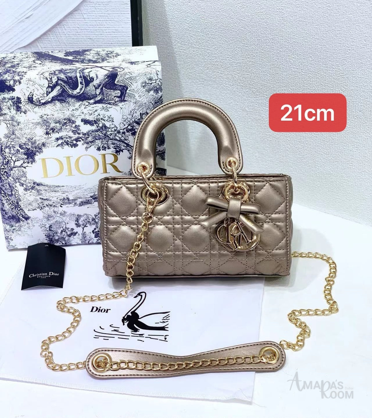 Dior Lady D-Joy Quilted Leather Bag – Metallic Taupe - View 5