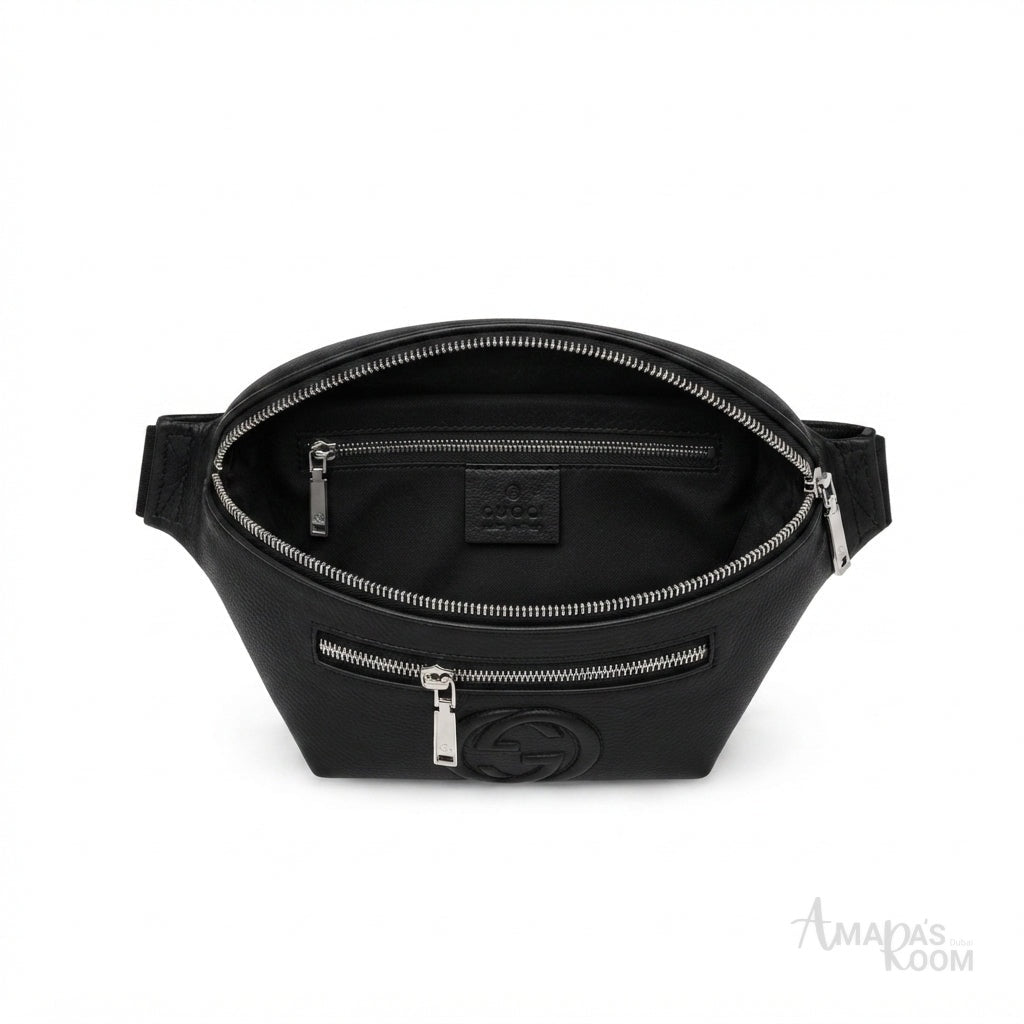 Gucci Piuma Calfskin Jumbo GG Embossed Small Belt Bag – Black - View 2