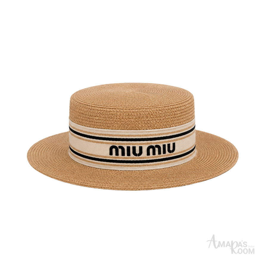 Miu Miu Raffia Boater Hat Natural White – product view