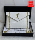 Saint Laurent Bag | (YSL) – Cassandra Medium Chain Wallet (Envelope Shoulder Bag) – White (Croc-Embossed Leather with gold-tone hardware)