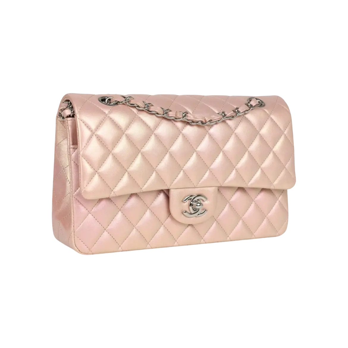 Chanel Classic Double Flap Bag Pink Iridescent Lambskin Silver Hardware - View 2
