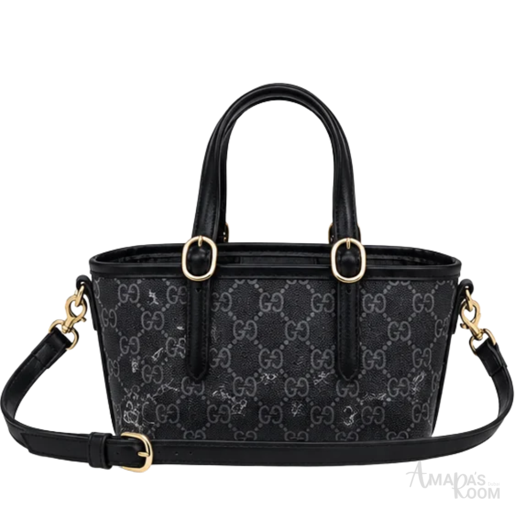 Gucci Bag | GG Emblem Mini Bag – Black (GG Monogram canvas with black leather handles and trim)