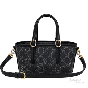 Gucci Bag | GG Emblem Mini Bag – Black (GG Monogram canvas with black leather handles and trim)
