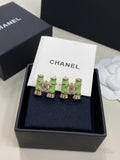 Chanel CC Bamboo Lime Green Earrings