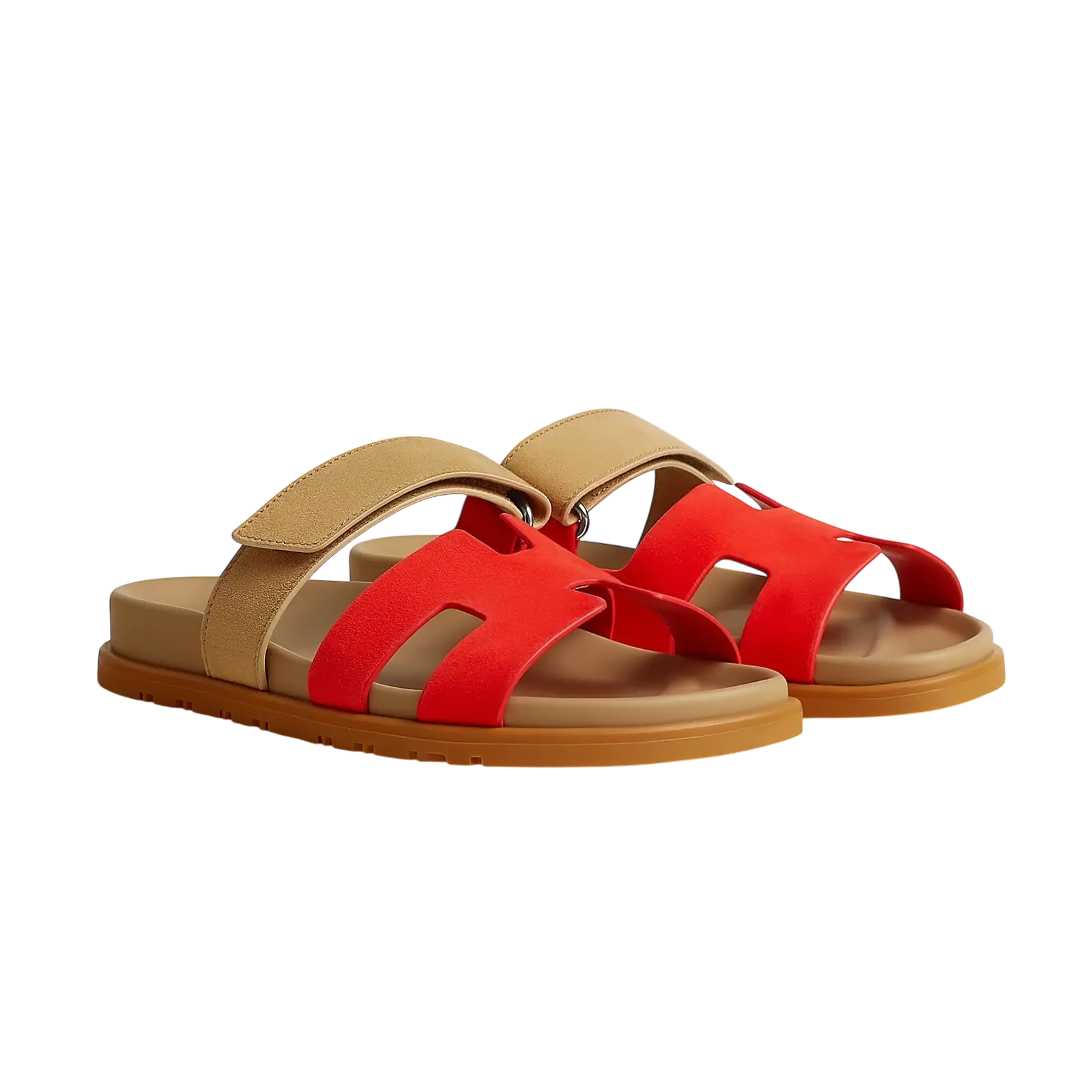 Hermès Chypre Sandals – Rouge Grenadine / Beige Albinos - View 1