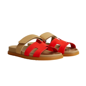 Hermès Chypre Sandals – Rouge Grenadine / Beige Albinos - View 1