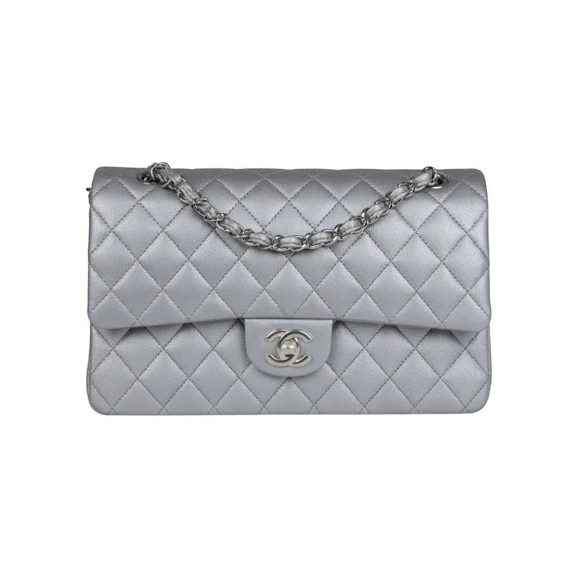 Chanel Classic Double Flap Bag Silver Caviar Silver Hardware - View 1