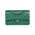 Chanel Classic Double Flap Bag Green Iridescent Lambskin Light Gold Hardware - View 1