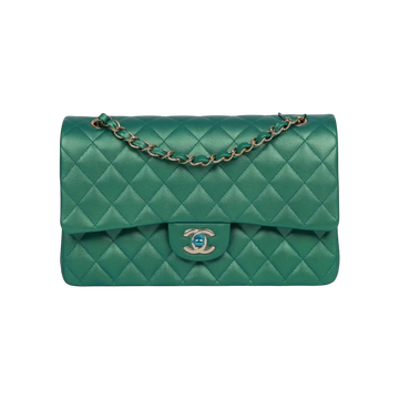 Chanel Classic Double Flap Bag Green Iridescent Lambskin Light Gold Hardware - View 1