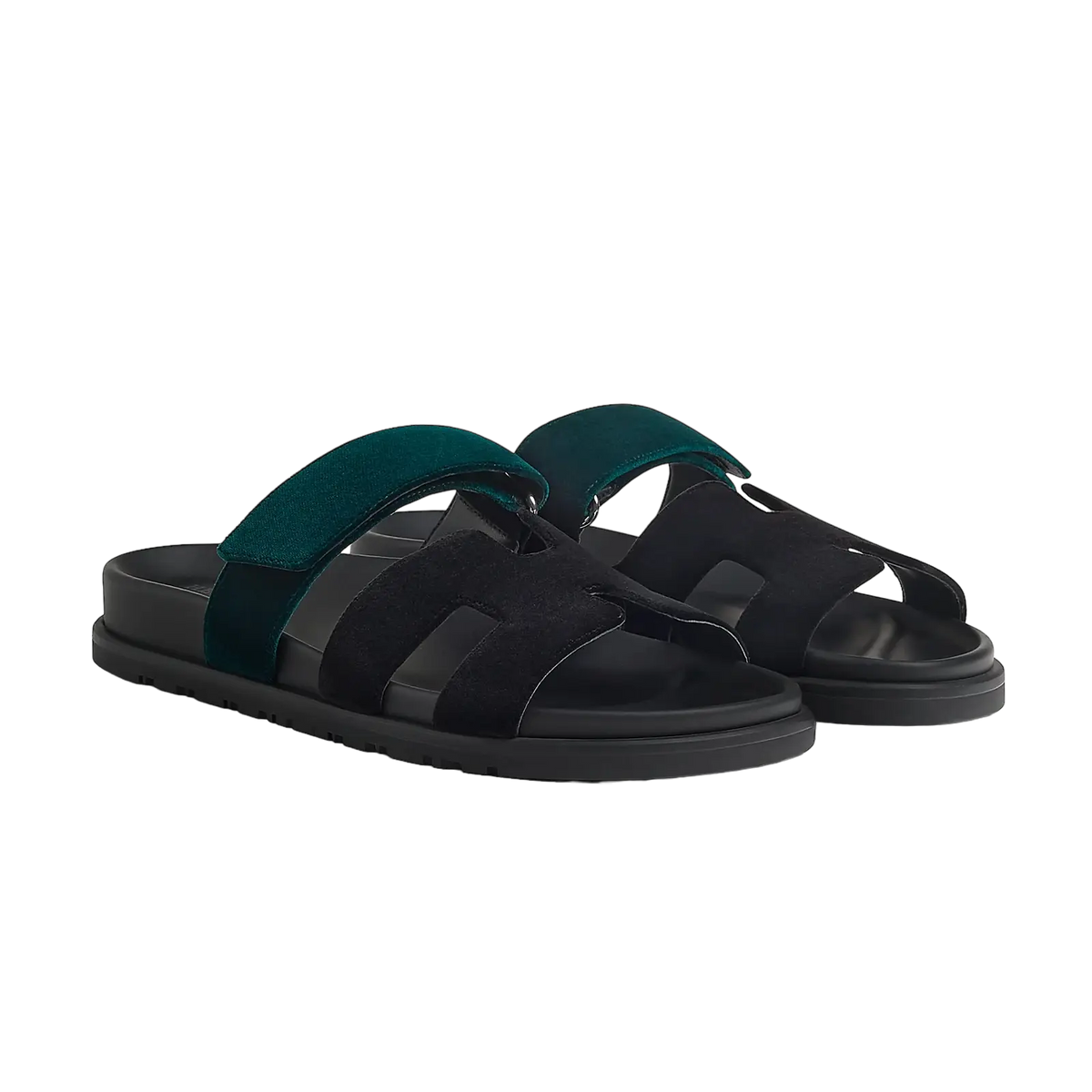 Hermès Chypre Sandals – Noir / Vert Mousse - View 1