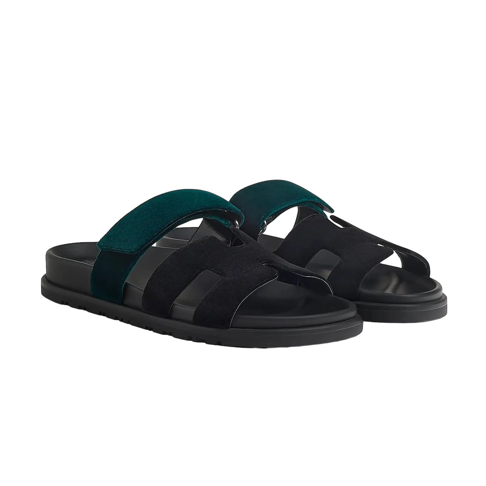 Hermès Chypre Sandals – Noir / Vert Mousse - View 1