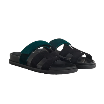 Hermès Chypre Sandals – Noir / Vert Mousse - View 1