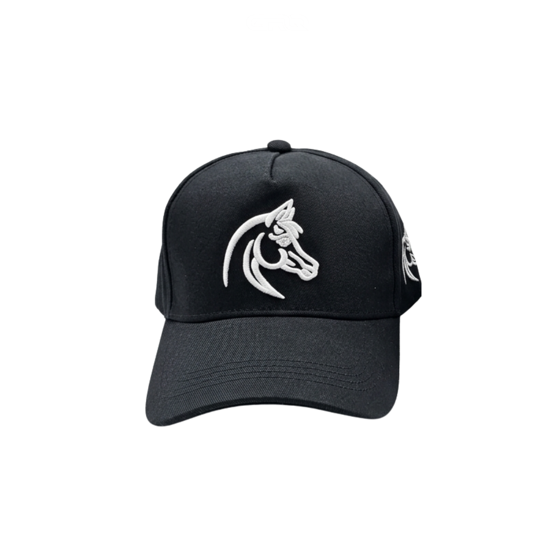 Classic Cap | Black Embroidered Baseball Horse Head Logo - View 1