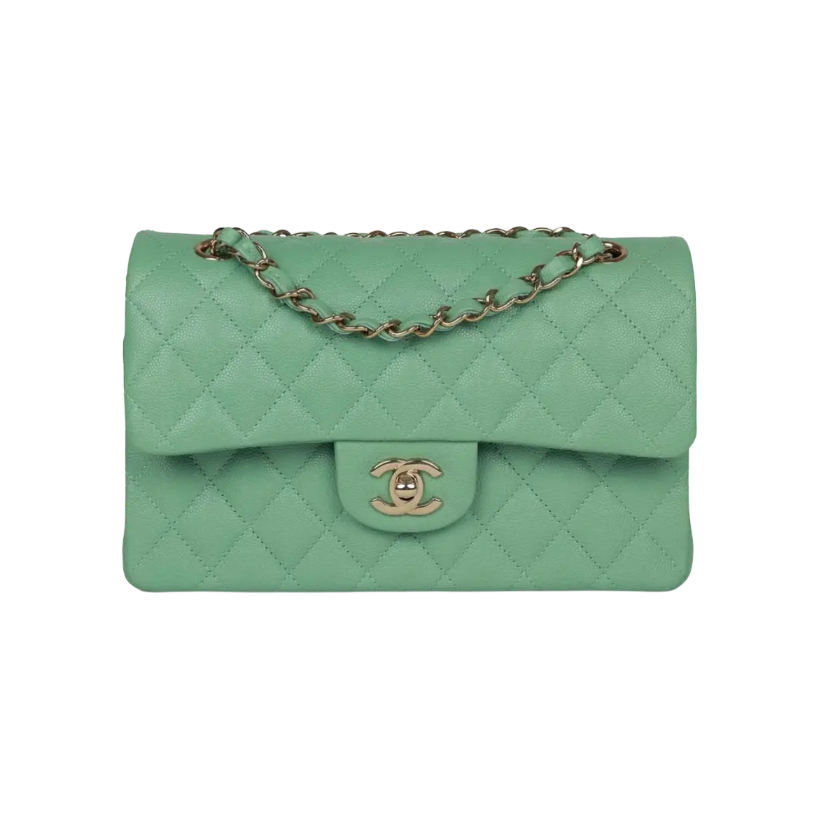 Chanel Classic Double Flap Bag Green Caviar Light Gold Hardware - View 1
