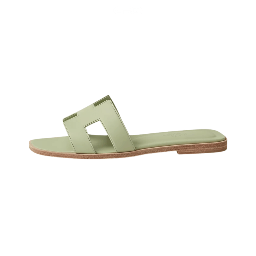 Oran Leather Slides – Sea Green – Amara UAE