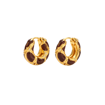 Celine Jewelry | Triomphe Frosted Hoops Enamel Brass Gold Finish