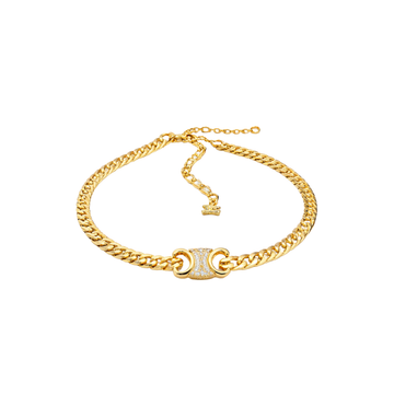 Celine Jewelry | Triomphe Gourmette Necklace Bracelet Set Gold Crystals
