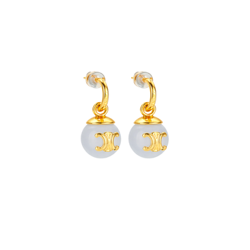 Celine Jewelry | Triomphe Pearl Drop Earrings Gold Glass Beads