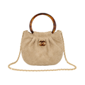 Chanel Beige Suede Pleated Top Handle Bag - image 1