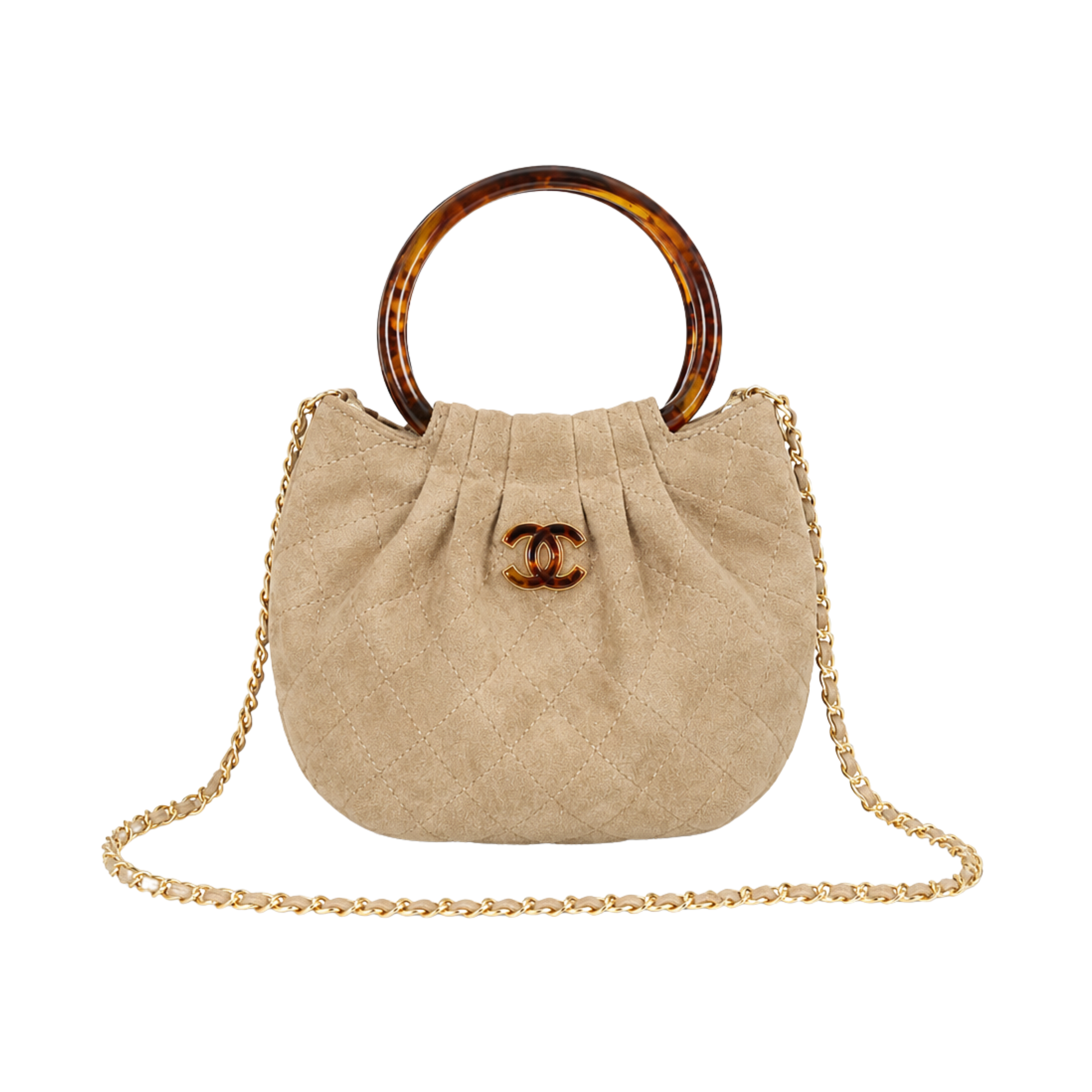 Chanel Beige Suede Pleated Top Handle Bag - image 1
