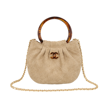 Chanel Beige Suede Pleated Top Handle Bag - image 1