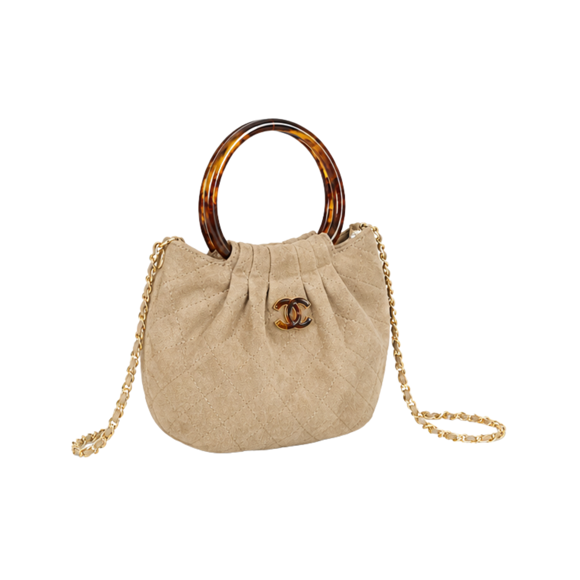 Chanel Beige Suede Pleated Top Handle Bag - image 2