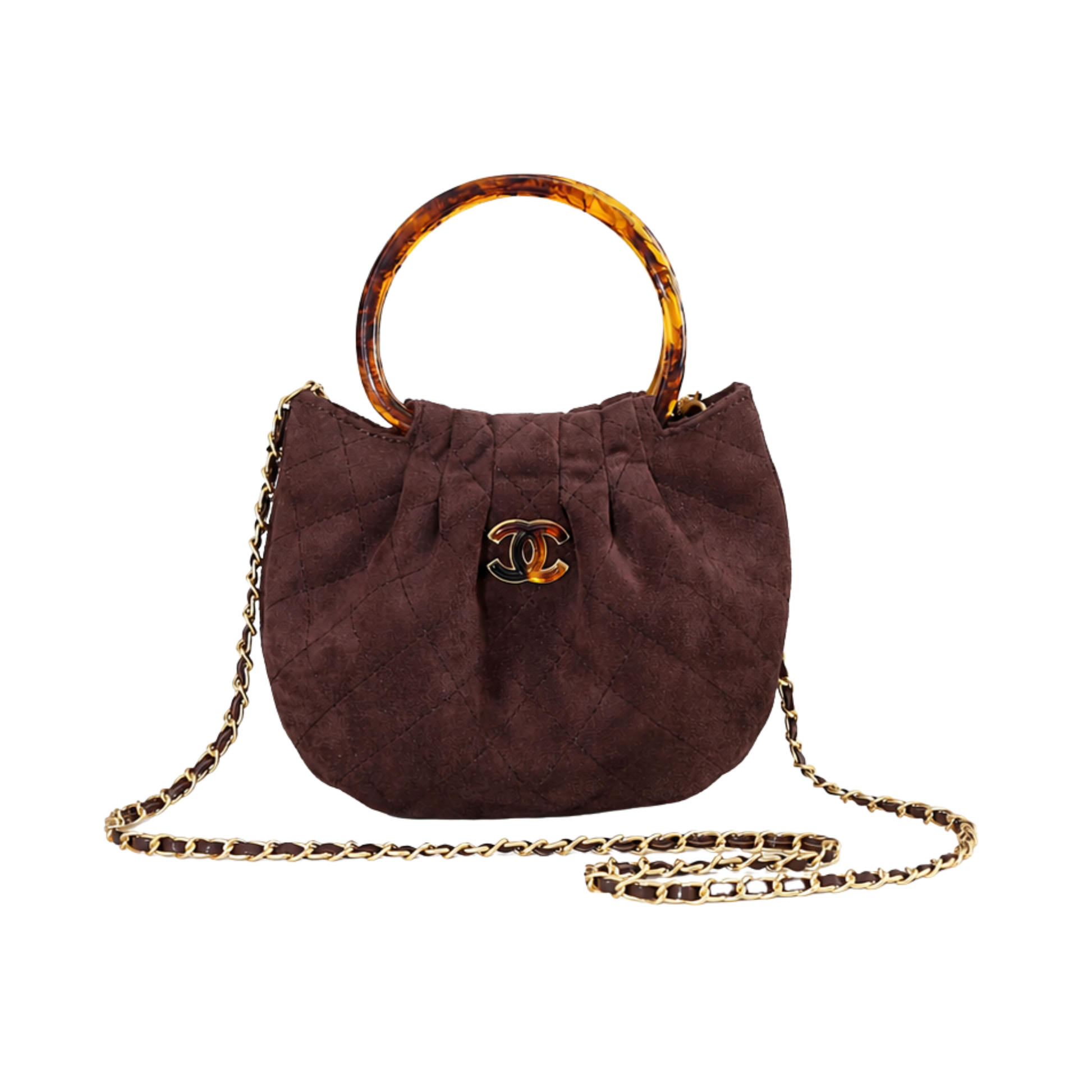 Chanel Burgundy Suede Pleated Top Handle Bag - image 1
