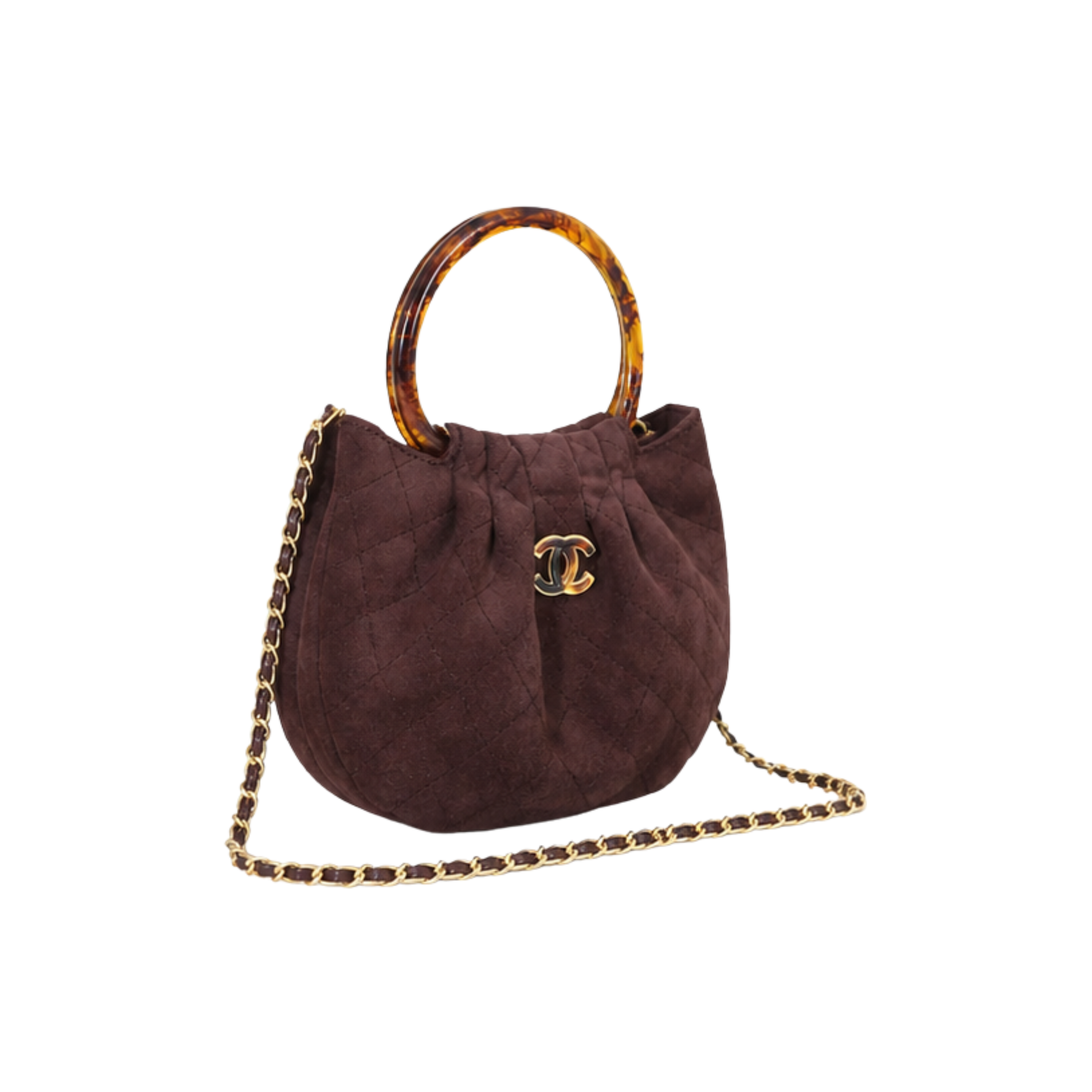 Chanel Burgundy Suede Pleated Top Handle Bag - image 2