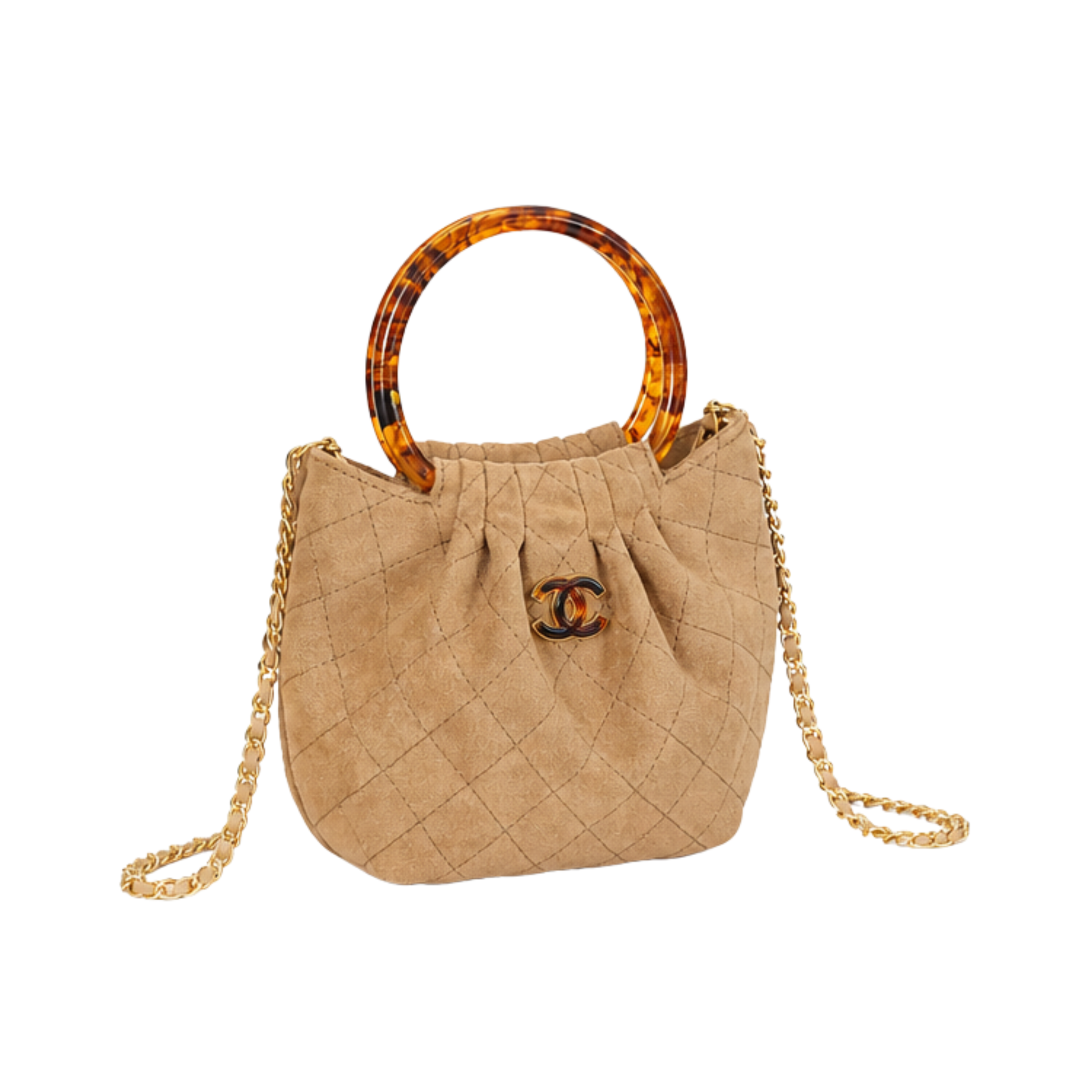 Chanel Dark Beige Suede Pleated Top Handle Bag - image 2