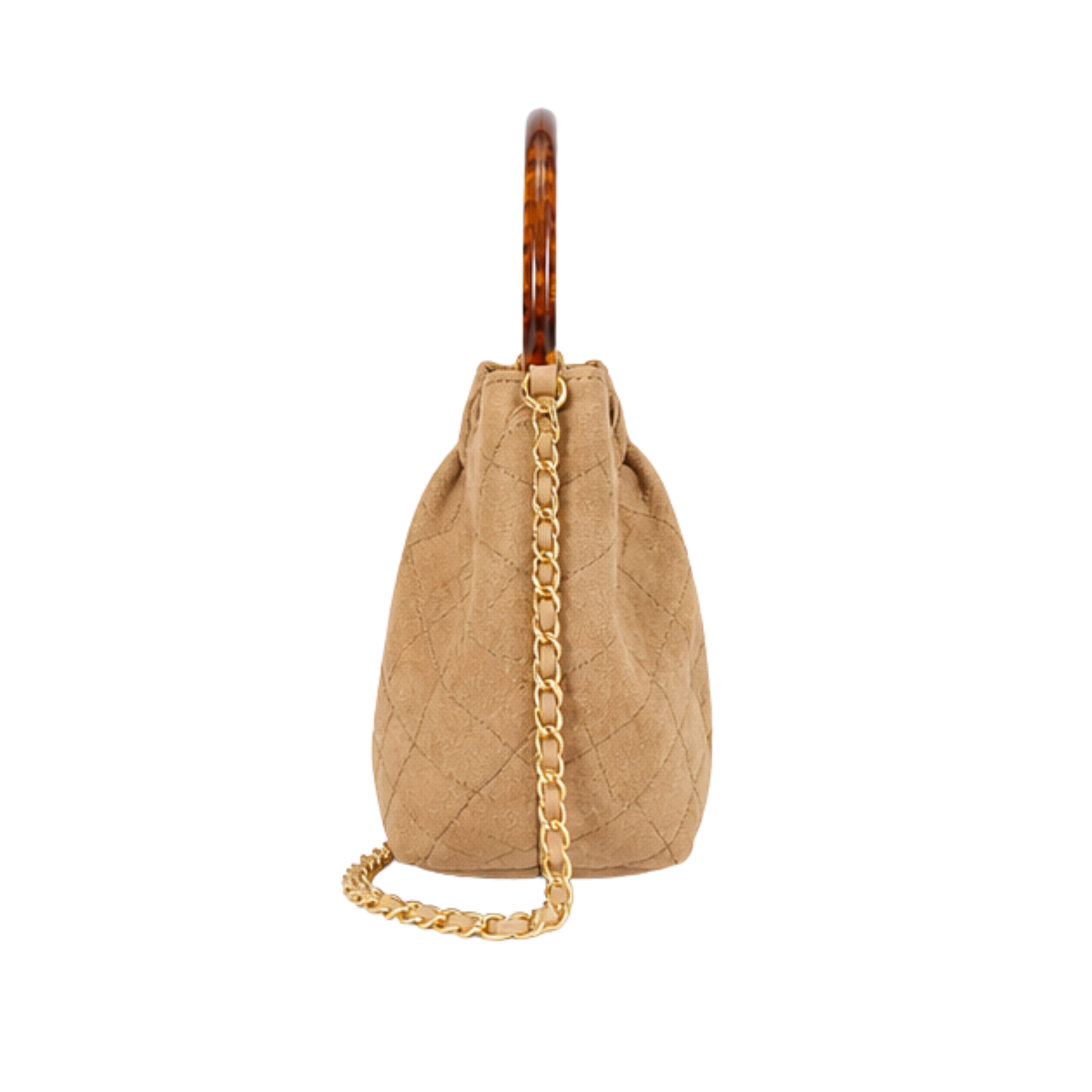 Chanel Dark Beige Suede Pleated Top Handle Bag - image 3