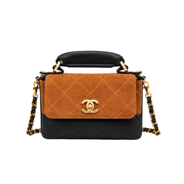 Chanel Dark Camel Black Shiny Calfskin Bag - image 1