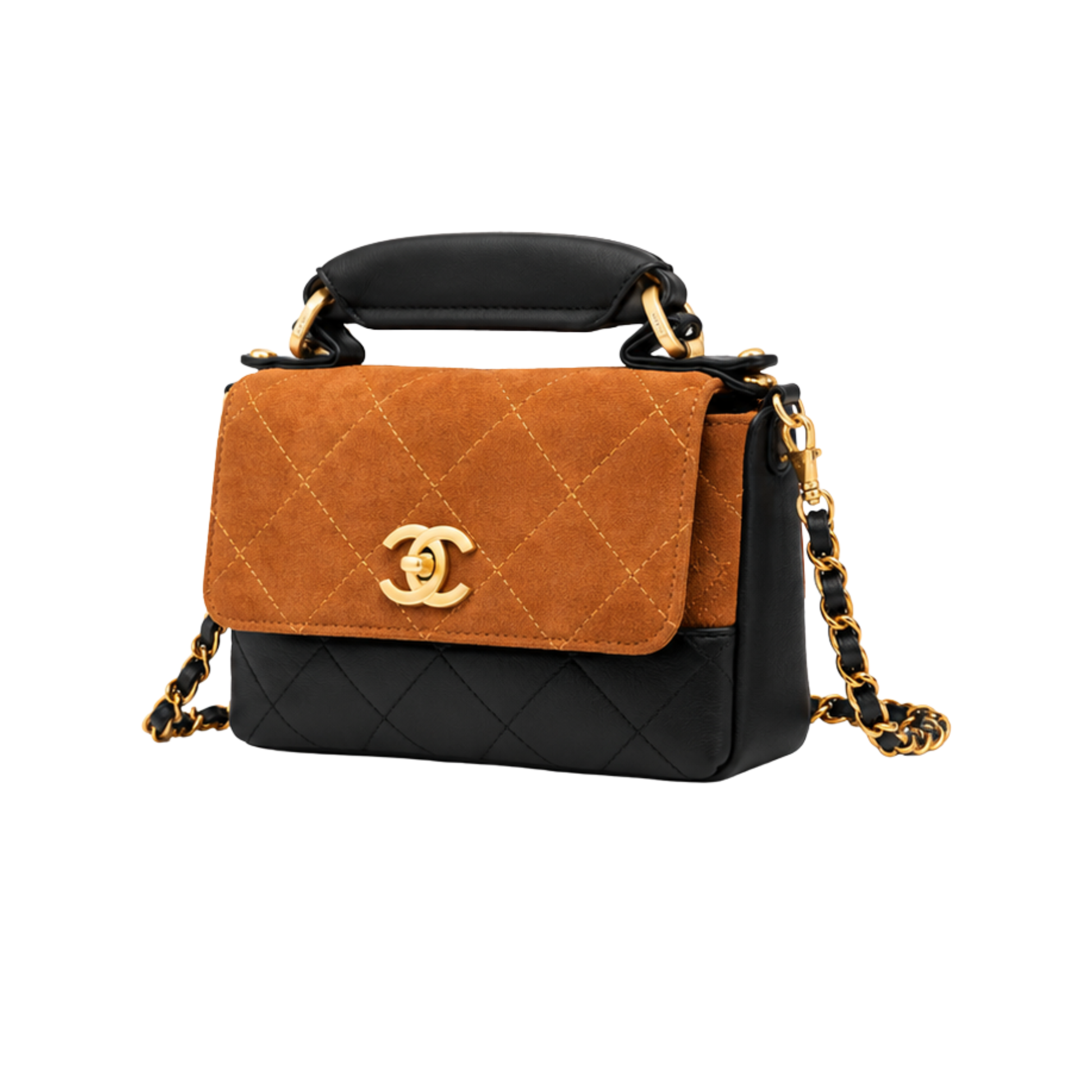 Chanel Dark Camel Black Shiny Calfskin Bag - image 2