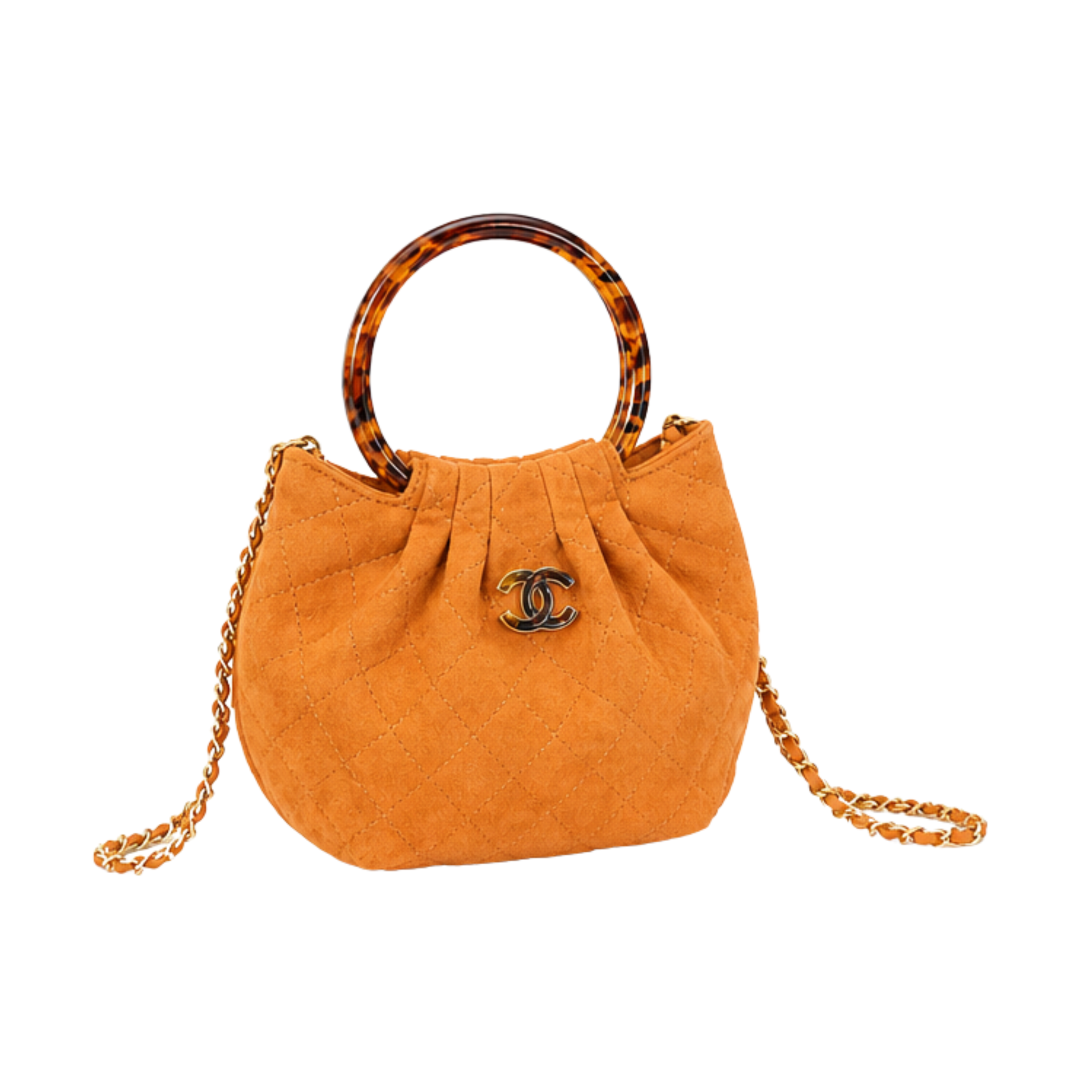 Chanel Dark Camel Suede Pleated Top Handle Bag - image 2