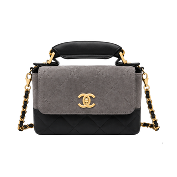 Chanel Grey Black Shiny Calfskin Bag - image 1