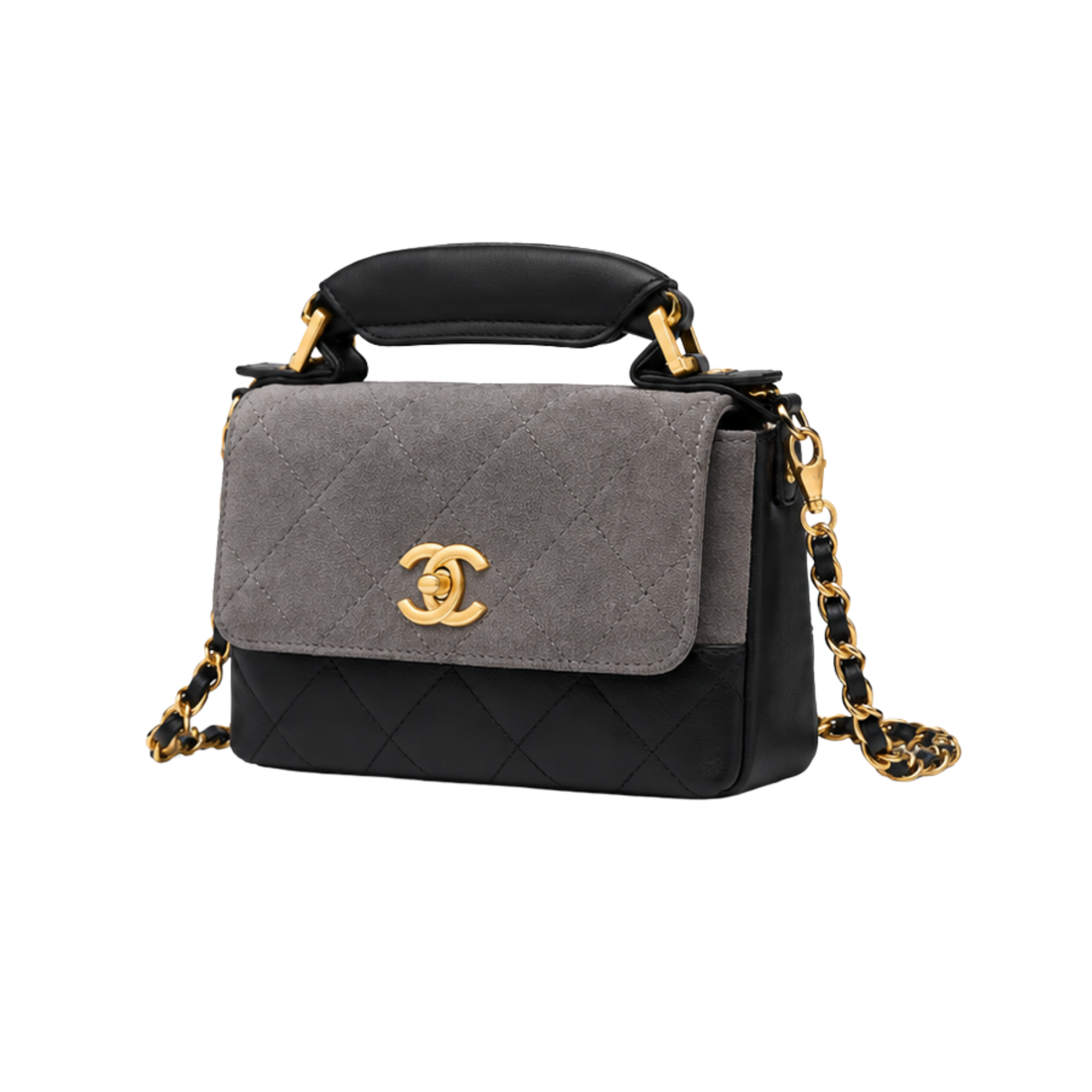 Chanel Grey Black Shiny Calfskin Bag - image 2