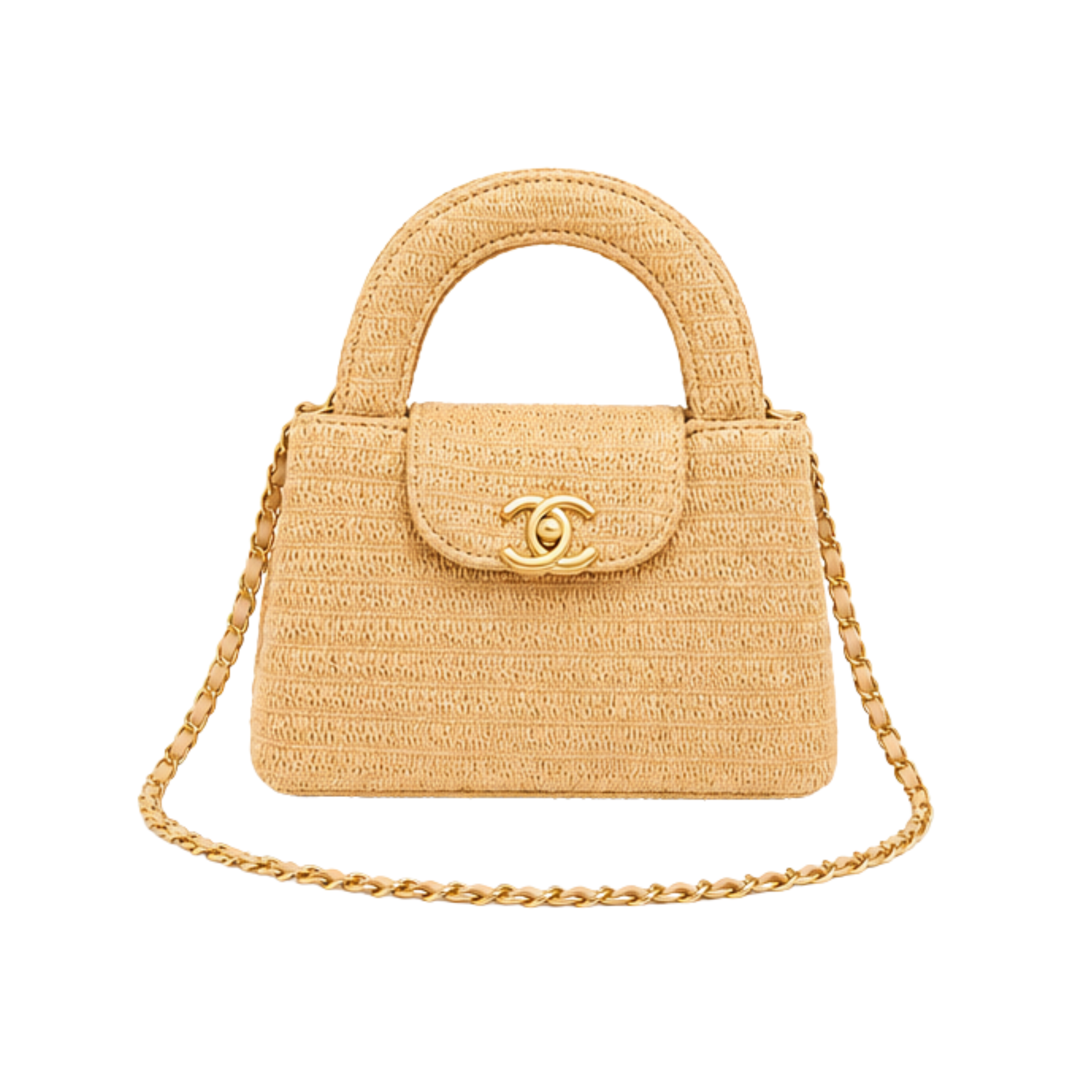 Chanel Nano Kelly Braided Raffia Dark Beige Bag – product view