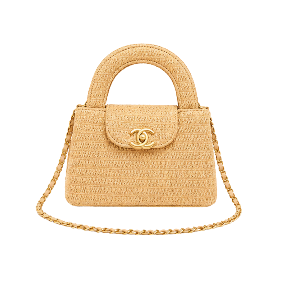 Chanel Nano Kelly Braided Raffia Dark Beige Bag – product view