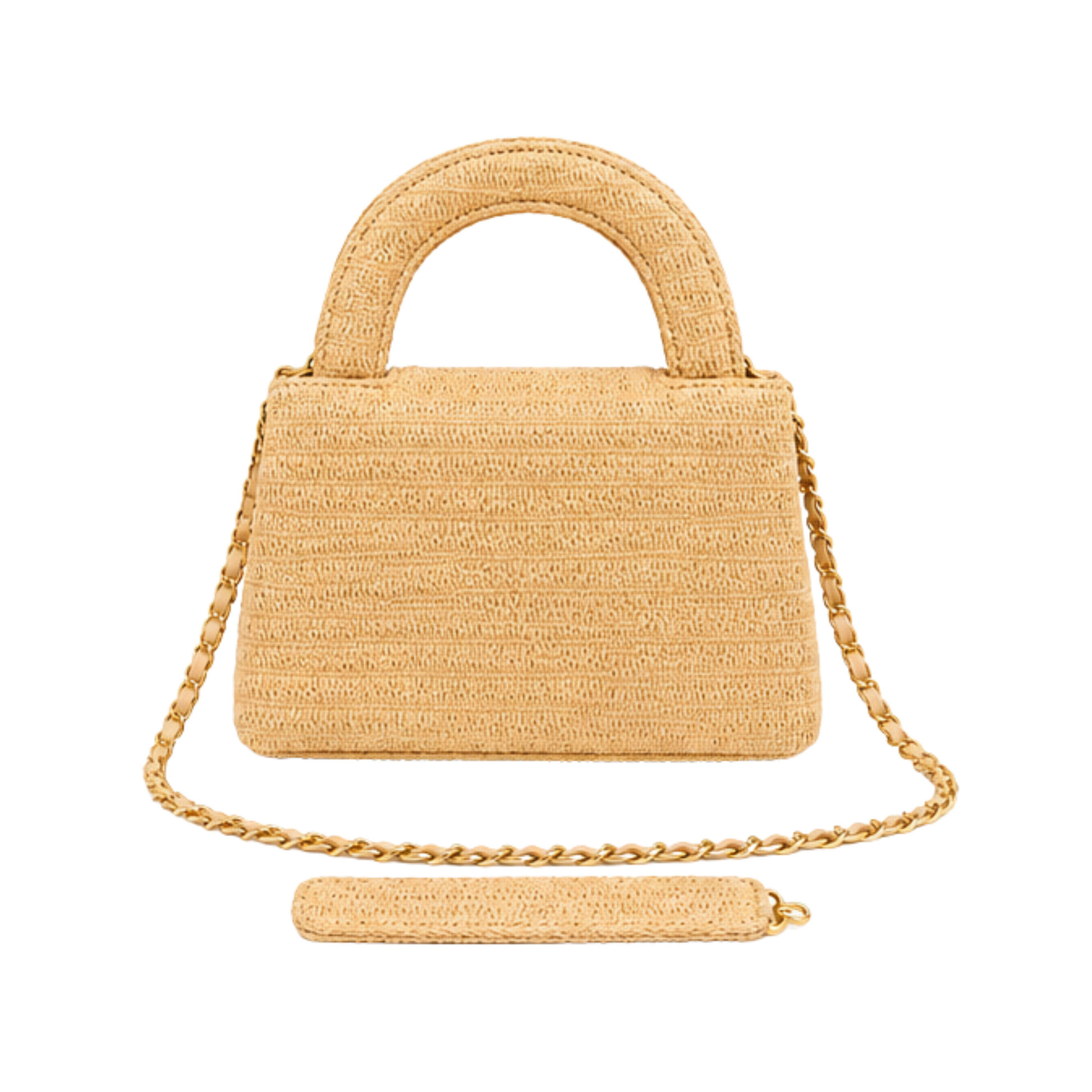 Chanel Nano Kelly Braided Raffia Dark Beige Bag – product view
