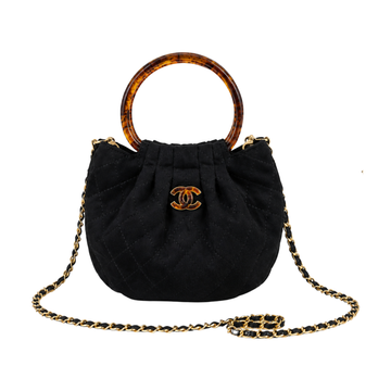 Chanel Suede Calfskin Plexiglass Tortoise Shell Quilted Black Bag - image 1