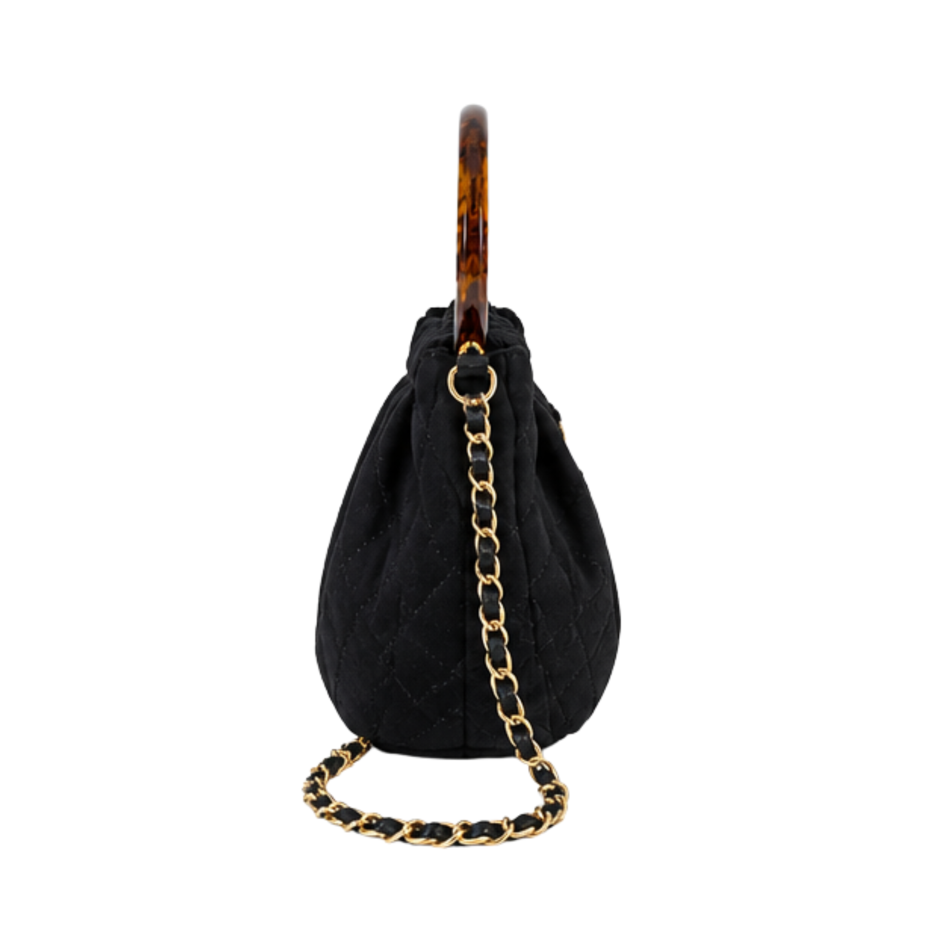Chanel Suede Calfskin Plexiglass Tortoise Shell Quilted Black Bag - image 3