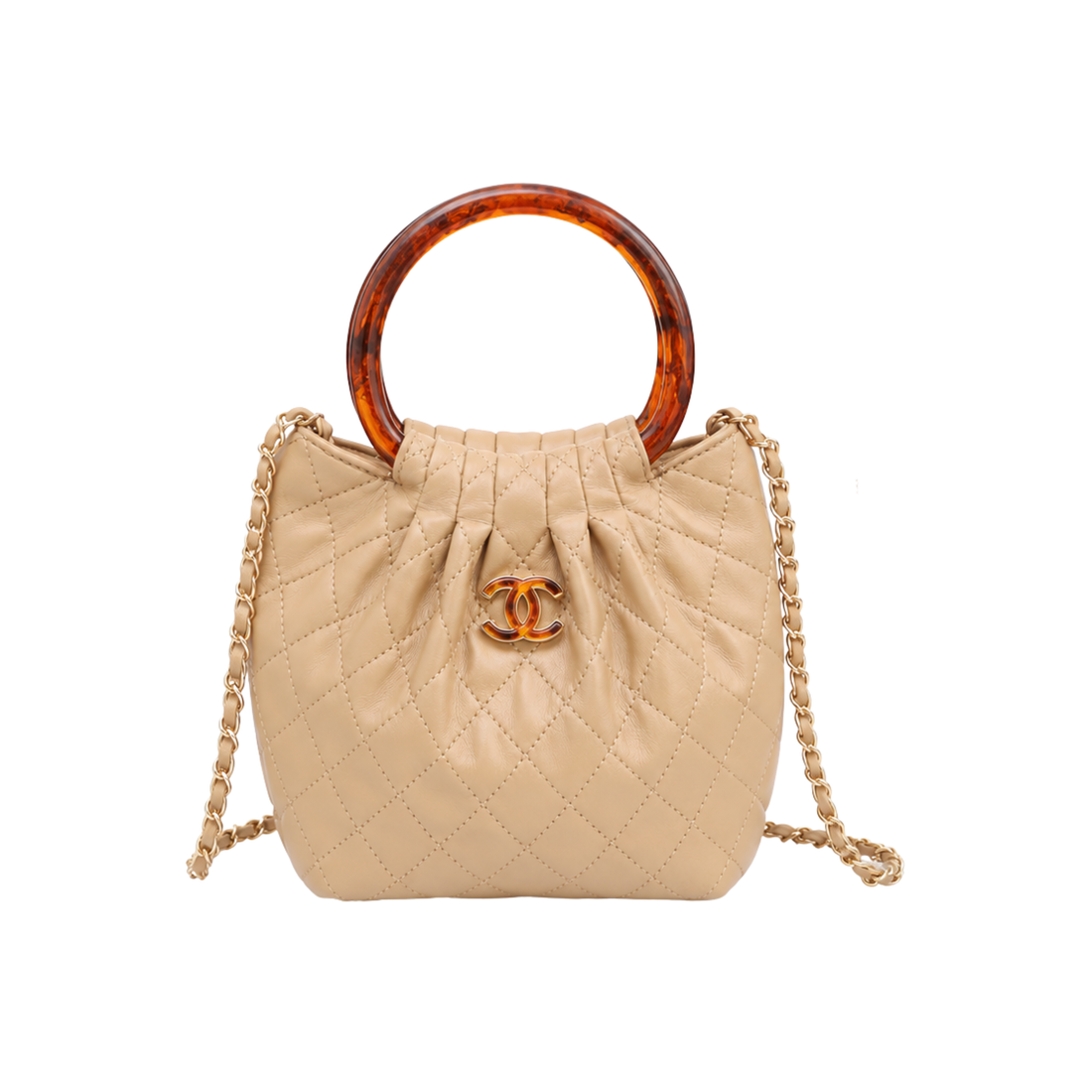 Chanel Tortoise Handle Mini Pouch Beige Bag - image 1