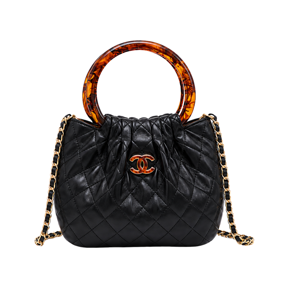 Chanel Tortoise Handle Mini Pouch Black Bag - image 1
