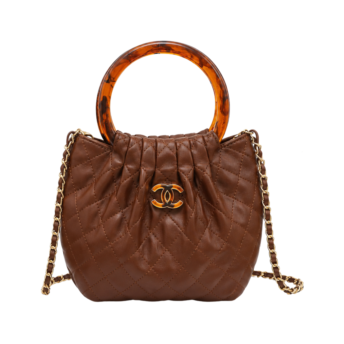 Chanel Tortoise Handle Mini Pouch Brown Bag - image 1