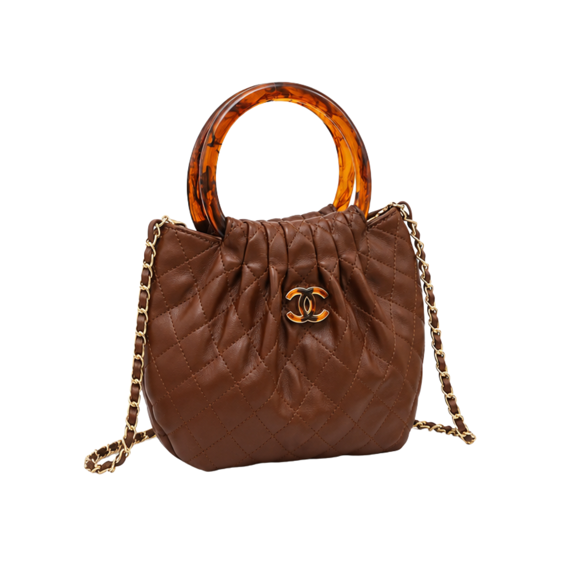 Chanel Tortoise Handle Mini Pouch Brown Bag - image 2
