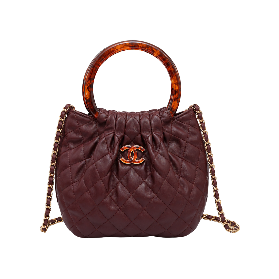 Chanel Tortoise Handle Mini Pouch Burgundy Bag - image 1