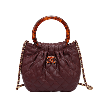 Chanel Tortoise Handle Mini Pouch Burgundy Bag - image 1