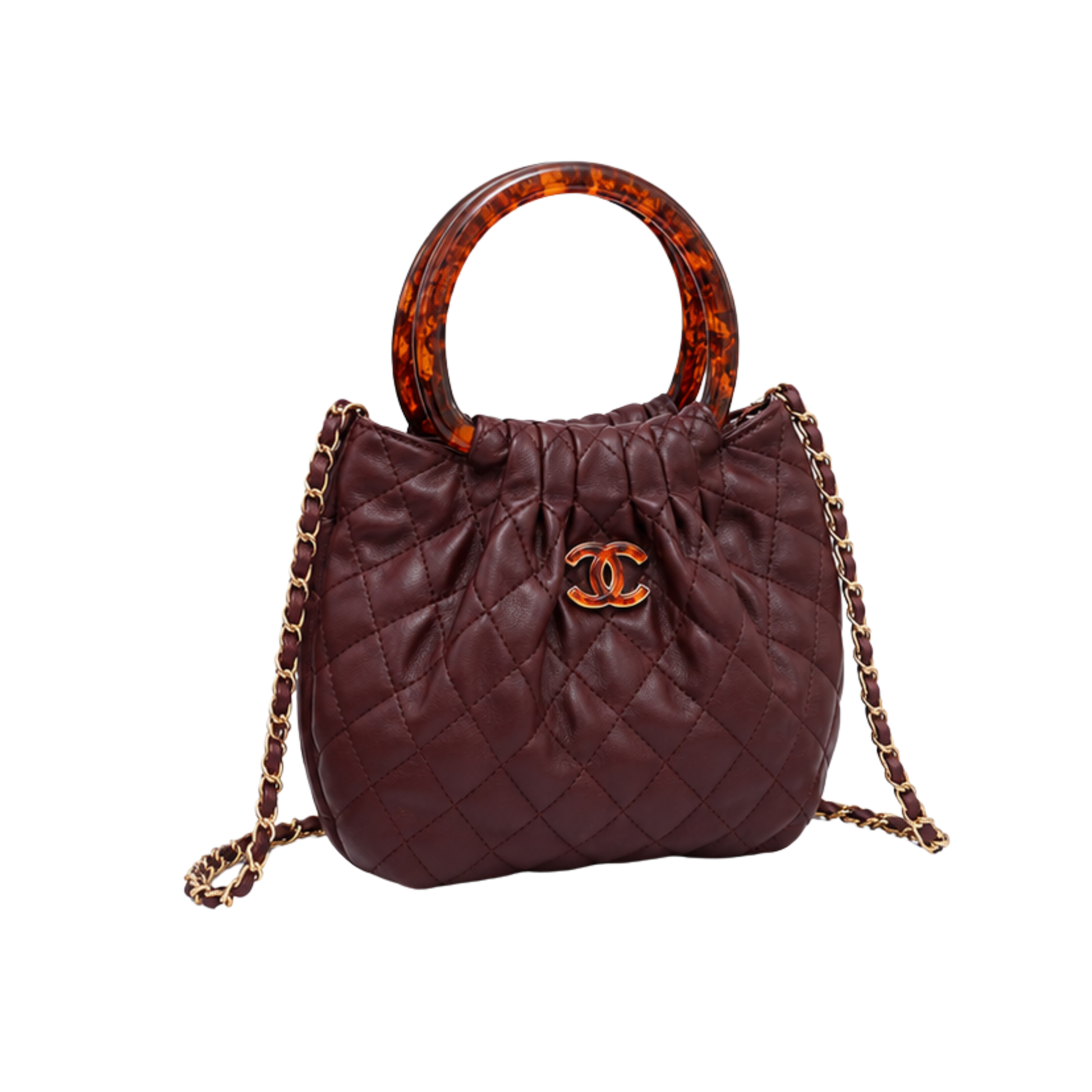 Chanel Tortoise Handle Mini Pouch Burgundy Bag - image 2